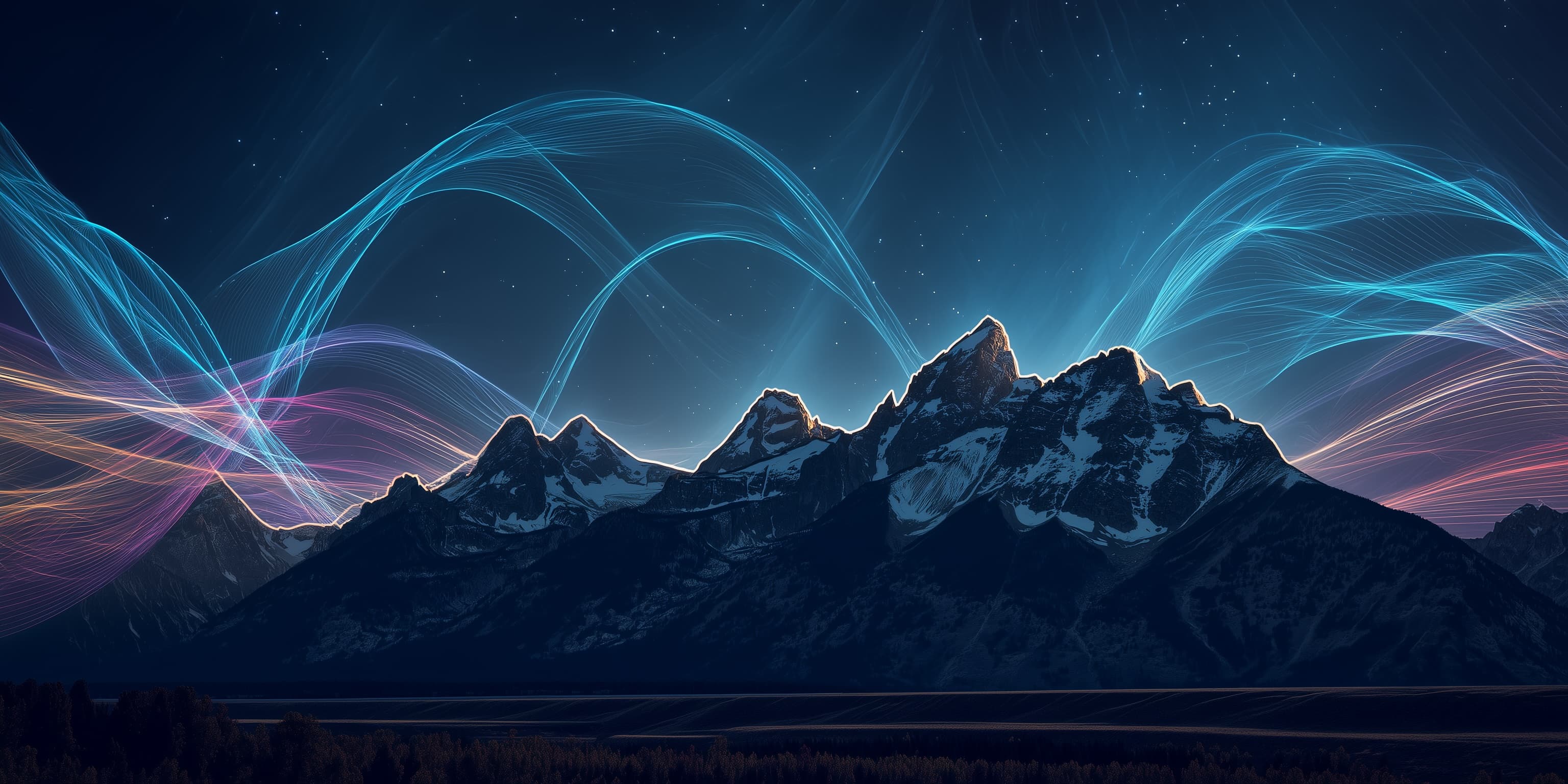 Mountain landscape with aurora
